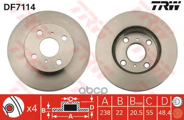 Диск тормозной передний TOYOTA COROLLA (E11) DF7114 TRW арт. DF7114