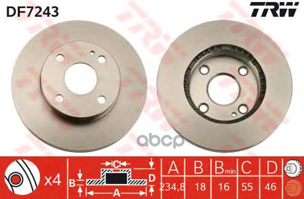 Диск тормозной передний MAZDA 323P (BA) 1.3-16V DF7243 TRW арт. DF7243
