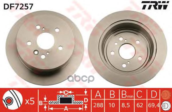 Диск тормозной задний LEXUS RX300/RX330/RX350/RX400H TRW DF7257 TRW арт. DF7257