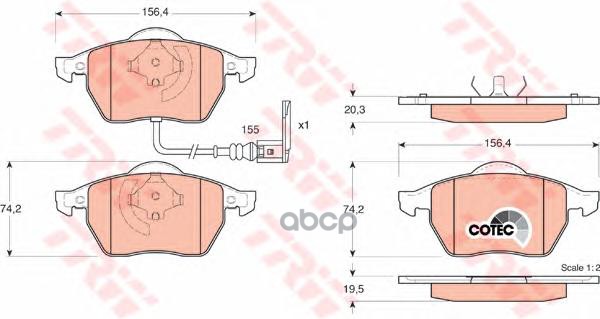 Колодки передние VAG A3/Octavia/Golf IV 1.8T/2.0/2.3L+1.9TDI ->2010 TRW GDB1403 TRW арт. GDB1403