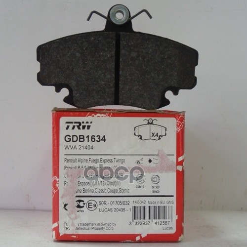 Колодки передние RENAULT LOGAN, SANDERO GDB1634 TRW арт. GDB1634