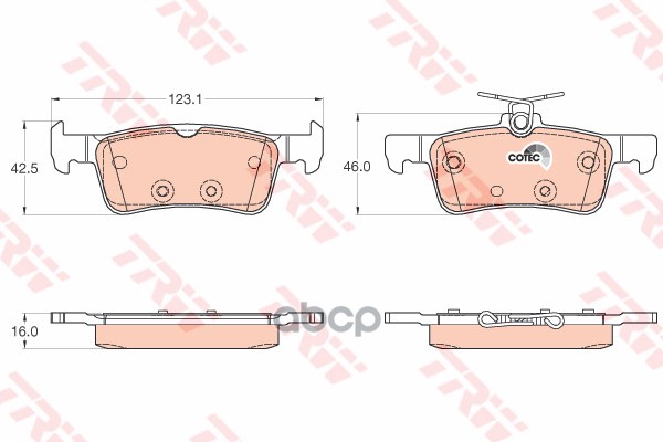 Колодки тормозные задние PEUGEOT 308 14- D=268мм. TRW арт. GDB2055
