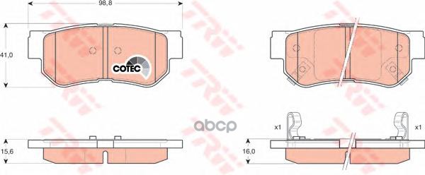 Колодки задние HYUNDAI GETZ/MATRIX/SANTA FE/SONATA/TUCSON TRW GDB3284 TRW арт. GDB3284