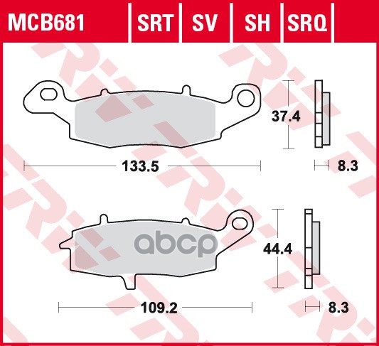 Торм.колодки Дисковые Зад. 133,5X37,4X8,3/109,2X44,4X8,3 Moto TRW арт. MCB681SH