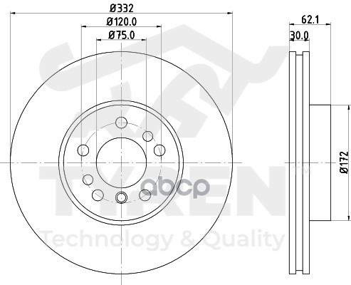 Диск тормозной передний TYREN арт. TYR1010631