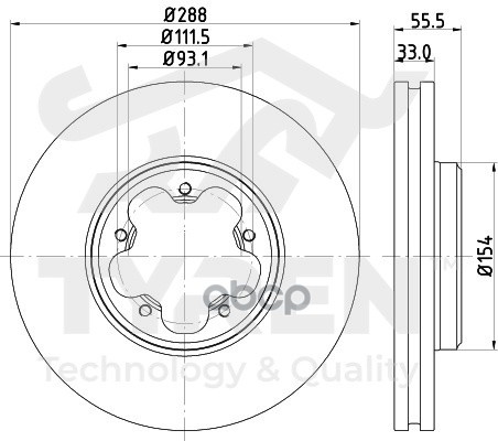 Диск тормозной передний TYREN арт. TYR1012921