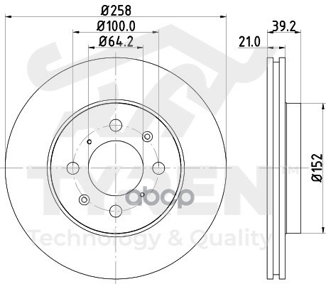 Диск тормозной передний TYREN арт. TYR1013321