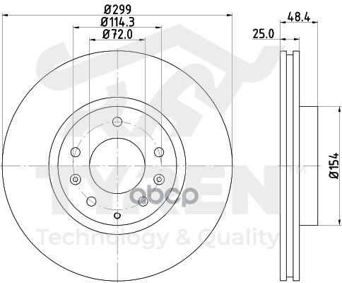 Диск тормозной передний TYREN арт. TYR1014491