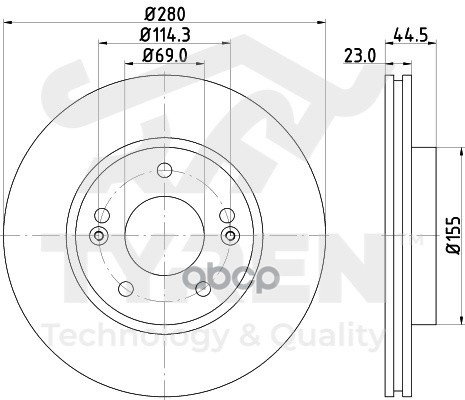 Диск тормозной передний TYREN арт. TYR1016271
