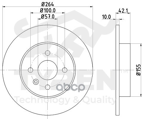 Диск тормозной задний TYREN арт. TYR1016771