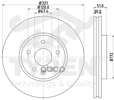 Диск тормозной передний TYREN арт. TYR1016861