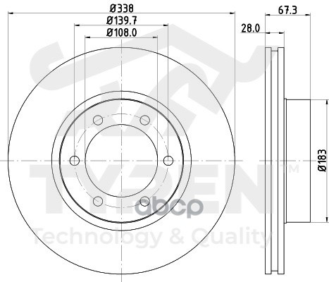 Диск тормозной передний TYREN арт. TYR1019201
