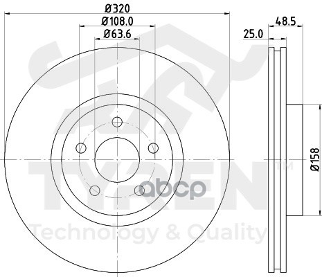 Диск тормозной передний TYREN арт. TYR1020241