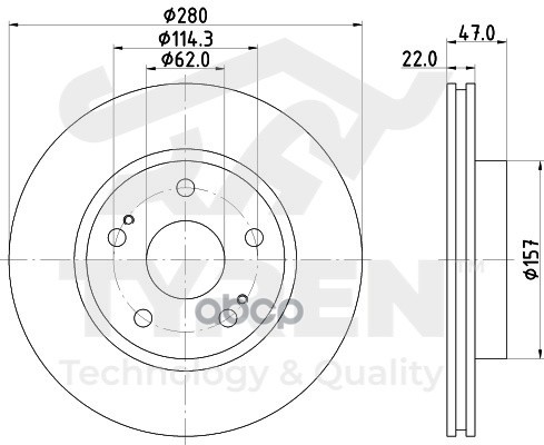 Диск тормозной передний TYREN арт. TYR1020851