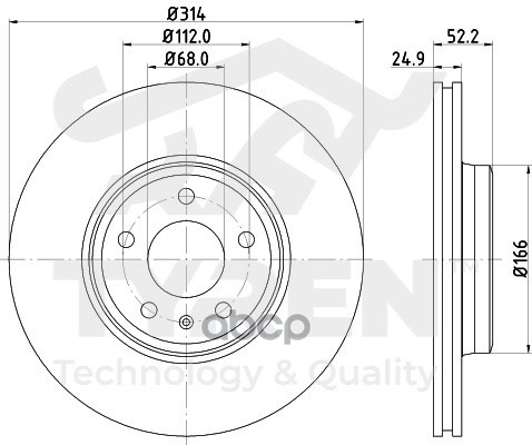 Диск тормозной передний TYREN арт. TYR1023271