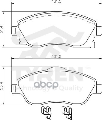 Колодки тормозные дисковые передние TYREN арт. TYR1216841
