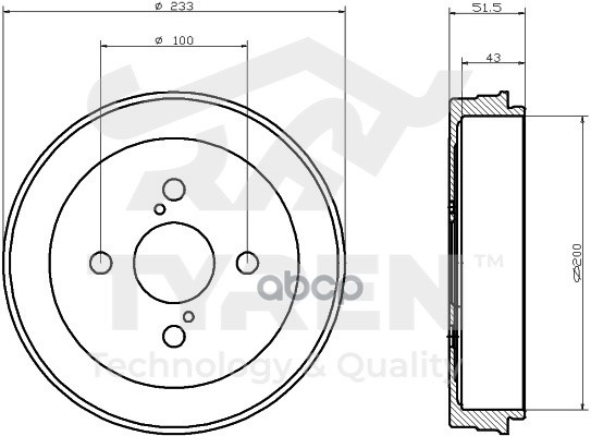 Барабан тормозной TYREN арт. TYR1311961