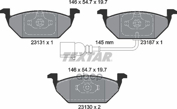 Колодки передние с противошумной пластиной Q+ AD A3 VW G4 с датчиком TEXTAR 2313101 Textar арт. 2313101