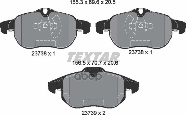 Колодки передние с противошумной пластиной Q+ CADILLAC CHEVROLET FIAT HOLDEN HSV OPEL SAAB VAUXH TEXTAR 2373807 Textar арт. 2...