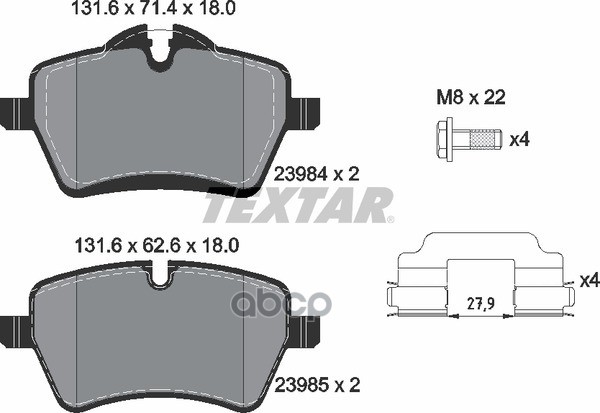 Колодки Тормозные Дисковые Компл. Mini (R50  R53) Mini Cabriolet (R52) Mini Convertible (R52) Mini ( Textar арт. 2398401