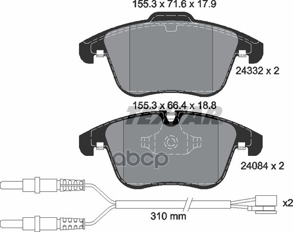 Колодки передние с противошумной пластиной Q+ CITROEN C5 1.6/1.8/2.0 02/08-> TEXTAR 2433201 Textar арт. 2433201
