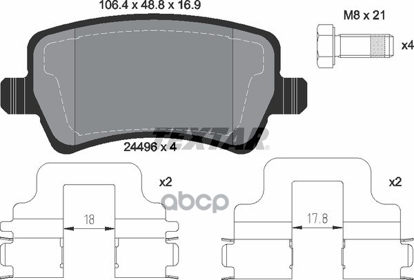 Колодки задние с противошумной пластиной Q+ FORD/VOLVO/LAND ROVER TEXTAR 2449602 Textar арт. 2449602