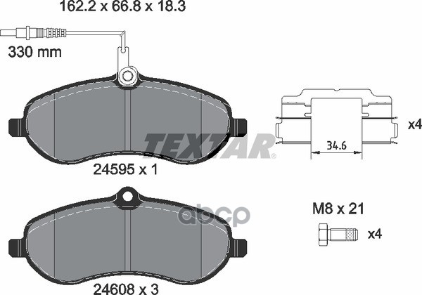 Колодки передние с противошумной пластиной Q+ CITROЛN FIAT PEUGEOT TOYOTA TEXTAR 2459501 Textar арт. 2459501