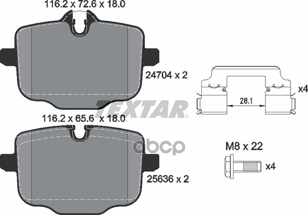 Колодки задние BMW 3(G20)/5(G30)/7(G11/G12)/X3 III/X4/X5 IV/X7 TEXTAR 2470401 Textar арт. 2470401