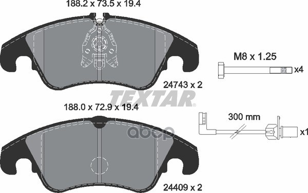 Колодки передние с противошумной пластиной Q+ AD A4/A5/Q5 TEXTAR 2474301 Textar арт. 2474301