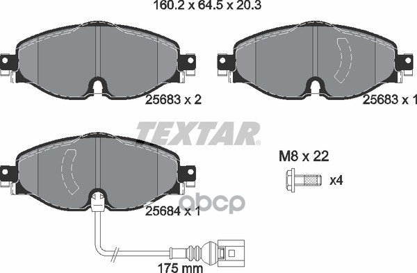 Колодки передние AD A3/VW Golf VII TEXTAR 2568301 Textar арт. 2568301