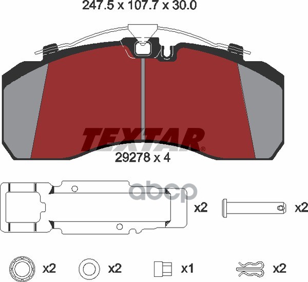 Колодки Тормозные Дисковые 248*108*30 Mb/Scania124/Daf/Bpw/Saf Textar арт. 2927801
