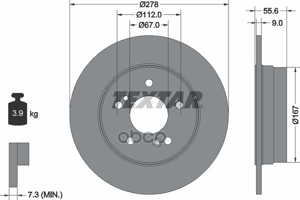 Диск тормозной задний с покрытием PRO CHRYSLER/MERCEDES-BENZ TEXTAR 92032703 Textar арт. 92032703