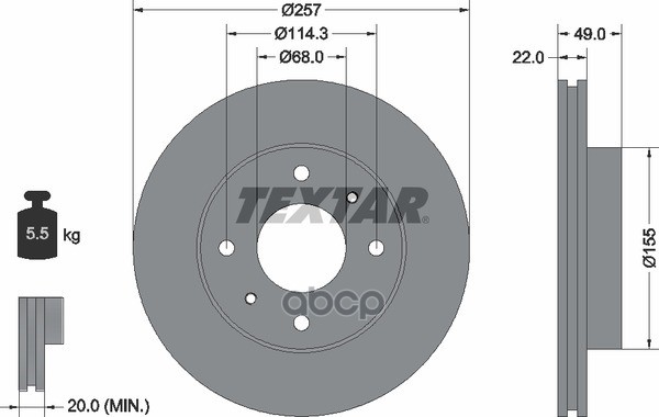 Диск тормозной передний стандартный INFINITI/NISSAN TEXTAR 92056300 Textar арт. 92056300