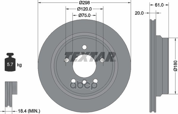 Диск тормозной задний с покрытием PRO ALPINA B10 96-04 / BMW 5-E39 95-04 TEXTAR 92075103 Textar арт. 92075103