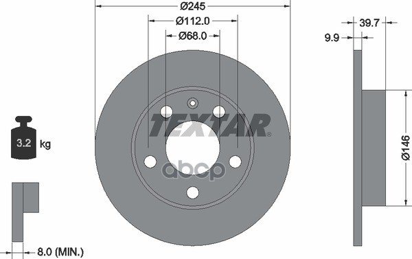 Диск тормозной задний AUDI 80(S2)/A4 1.6…3.2FSI+TDI 00-08 /D=245mm TEXTAR 92106203 Textar арт. 92106203