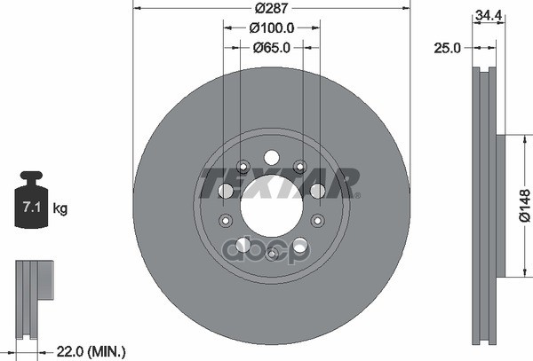 Диск тормозной передний AUDI A1 1.2 TFSI/1.4 TFSI/1.6 TDI/2.0 TDI/2.0 TFSI quattro 10- TEXTAR 92106605 Textar арт. 92106605