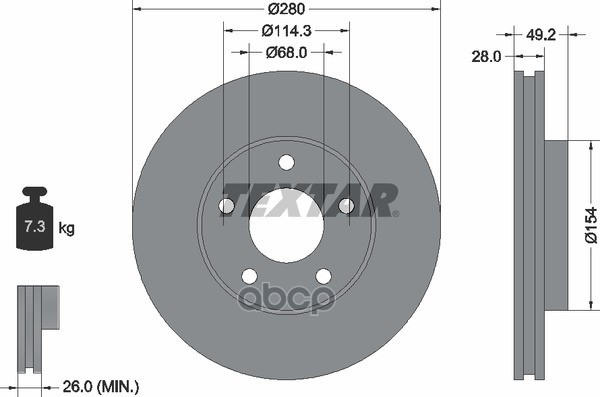 Диск тормозной передний с покрытием PRO INFINITI/NISSAN TEXTAR 92109403 Textar арт. 92109403