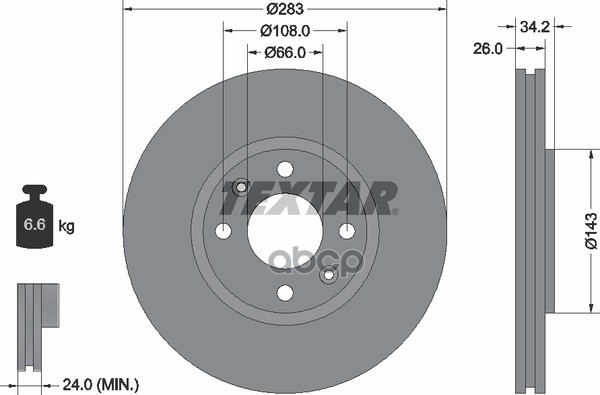 Диск Тормозной Peugeot 207/307/308/Citroen C4/C5 Перед. Вент. 1 Шт (Min 2 Шт)Pro С Покрытием Pro Textar арт. 92111603