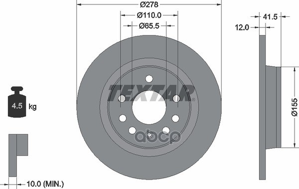 Диск тормозной задний с покрытием PRO CHEVROLET/FIAT/HOLDEN/OPEL/SAAB/VAUXHALL TEXTAR 92118503 Textar арт. 92118503