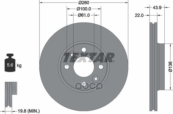 Диск тормозной передний с покрытием PRO DACIA/LADA/NISSAN/RENAULT TEXTAR 92119203 Textar арт. 92119203