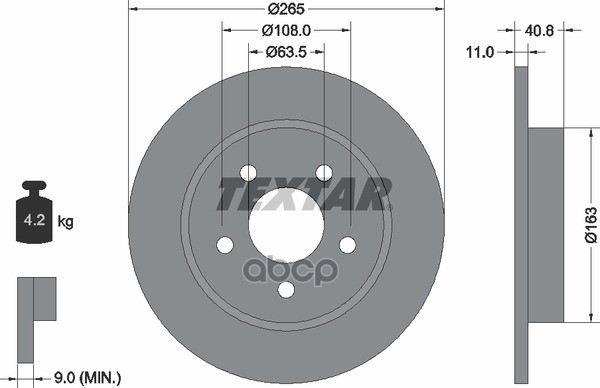 Диск тормозной задний с покрытием PRO FORD/FORD (CHANGAN)/MAZDA (CHANGAN)/PEUGEOT (DF-PS TEXTAR 92133703 Textar арт. 92133703