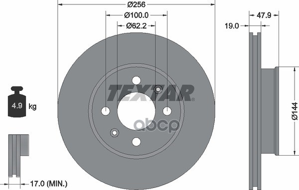Диск тормозной передний HYUNDAI Getz 02-10 TEXTAR 92144700 Textar арт. 92144700