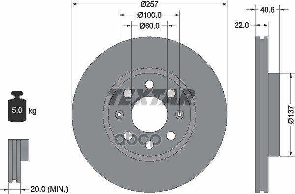 Диск Тормозной Opel Corsa D/Fiat Grande Punto 06- Пер.вент. 1 Шт (Min 2 Шт)(D=257Mm С Покрытием Pro Textar арт. 92145703