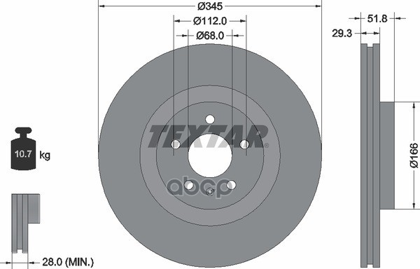 Диск тормозной передний с покрытием PRO+ VAG AUDI A4/A5/Q5 07-17 TEXTAR 92160205 Textar арт. 92160205