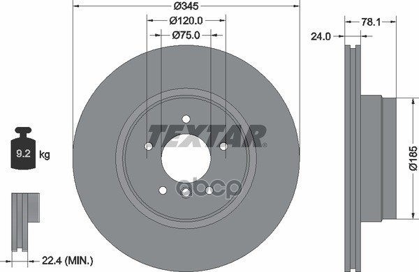Диск тормозной задний с покрытием PRO+ BMW X5-E70/F15/F85 06-18 / X6-E71/E72/F16/F86 07-> TEXTAR 92161205 Textar арт. 92161205