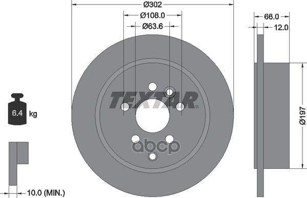 Диск тормозной задний с покрытием PRO LAND ROVER TEXTAR 92162703 Textar арт. 92162703