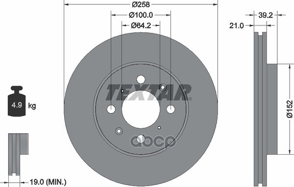Диск тормозной передний с покрытием PRO HONDA TEXTAR 92165903 Textar арт. 92165903