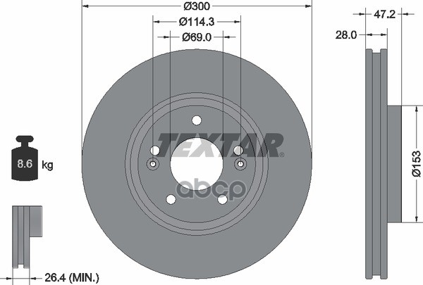 Диск тормозной передний HYUNDAI NF/Tucson TEXTAR 92166505 Textar арт. 92166505