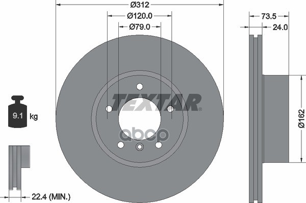 Диск тормозной передний с покрытием PRO+ BMW 3-E90/E91/E92/E93 04-13 / X1-E84 09-15 TEXTAR 92176105 Textar арт. 92176105