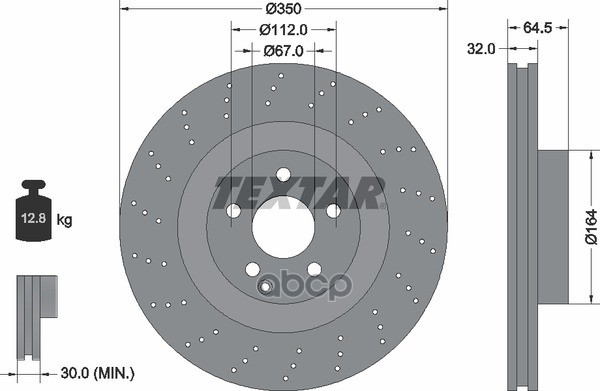 Диск тормозной передний перфорированный с покрытием PRO+ MB CL-216 06-14/E-211 02-11/S221 05-13/SL230 99-12 TEXTAR 92176405 T...